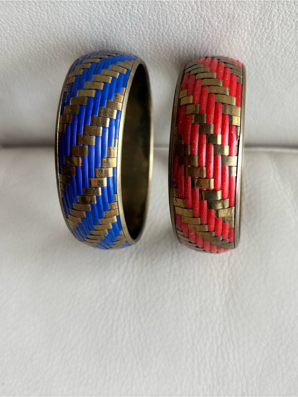 Blue and Red Woven Brass Bangle Set -women Accessories